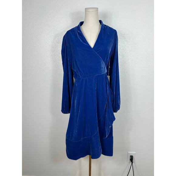 Summersalt NWT The Sustainable Velvet Collection Wrap Dress Blue 12 Holiday - Picture 4 of 11